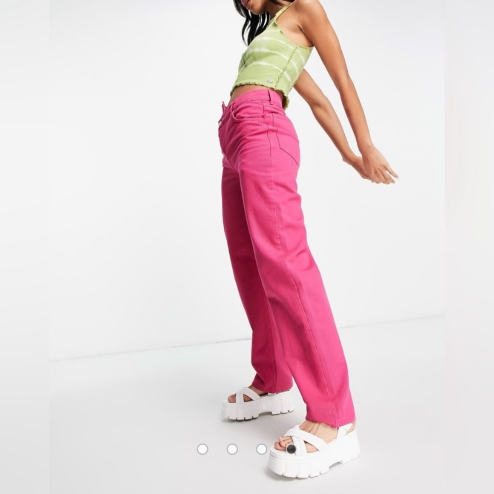 RECLAIMED VINTAGE Stepped Waistband Jeans Hot Pink - Picture 3 of 10